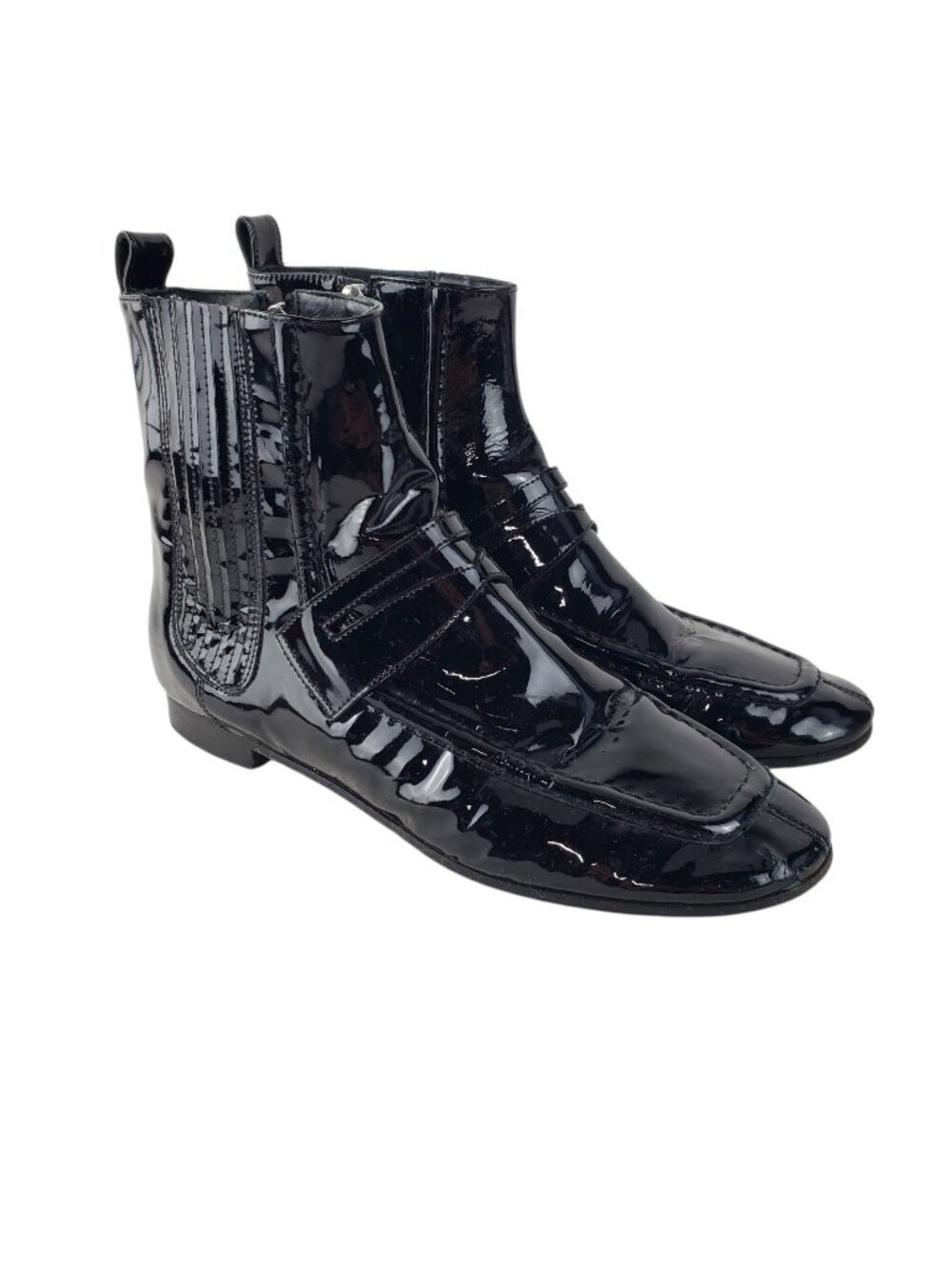 Escada Size 40 Black Patent Leather Side Zip Chelsea Boots US Womens 9